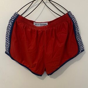 Krass & Co Women’s Red Athletic Shorts with Navy Chevron Trim